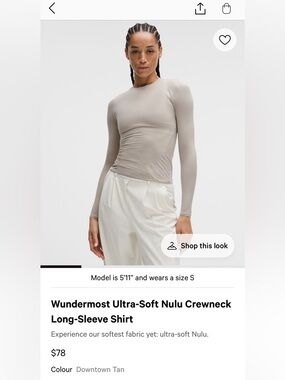 Lululemon Wundermost Nulu Long Sleeve Size S Downtown Tan Soft Fitted Top